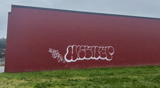 Graffiti at 2700 Sooke Rd