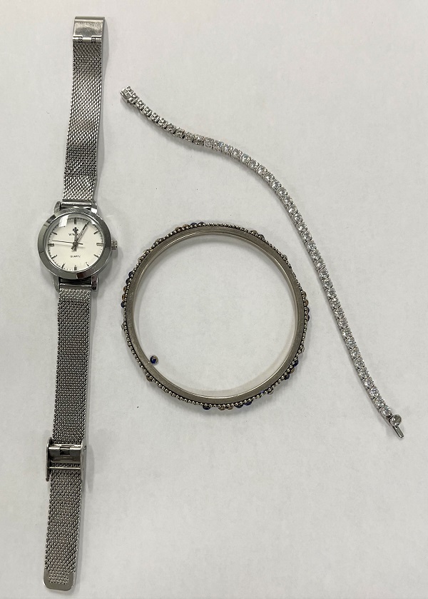 Silver watch, silver and diamond tennis bracelet and thin beaded silver bangle