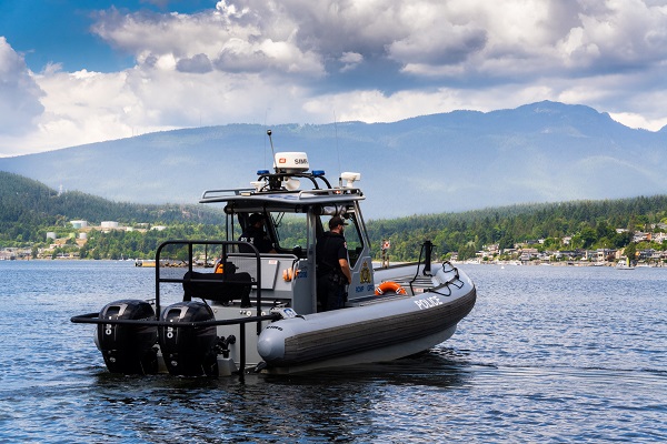 Coquitlam RCMP&rsquo;s boat conducting marine patrols with two officers on board