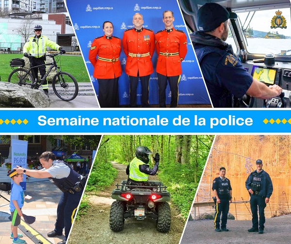 Collage d&rsquo;images de policiers de la GRC de Coquitlam en train d&rsquo;effectuer diverses t&acirc;ches