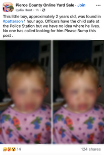 Photo showing the <q>heartbreaking</q> post in the Pierce County Online Yard Sale social media group.