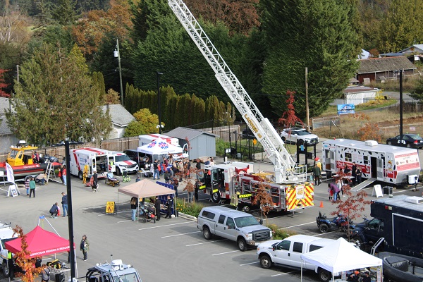 aerial view of the community safety expo displaying first responders vehicles