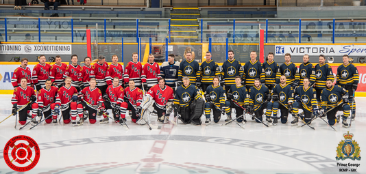 Photo of the police officer and firefighter teams at the start of the 2024 Sirens Cup 