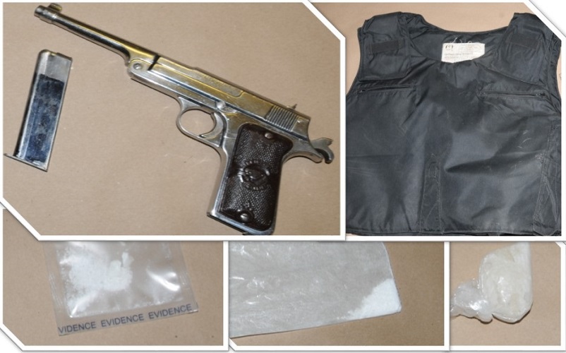 Pitsol, body armour, suspected drugs