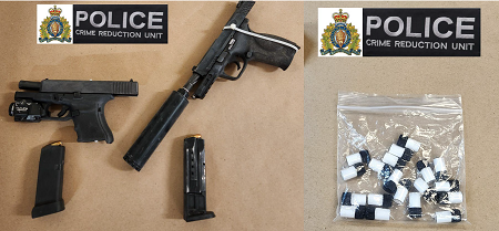 Photos of the firearms and drugs seized by police.