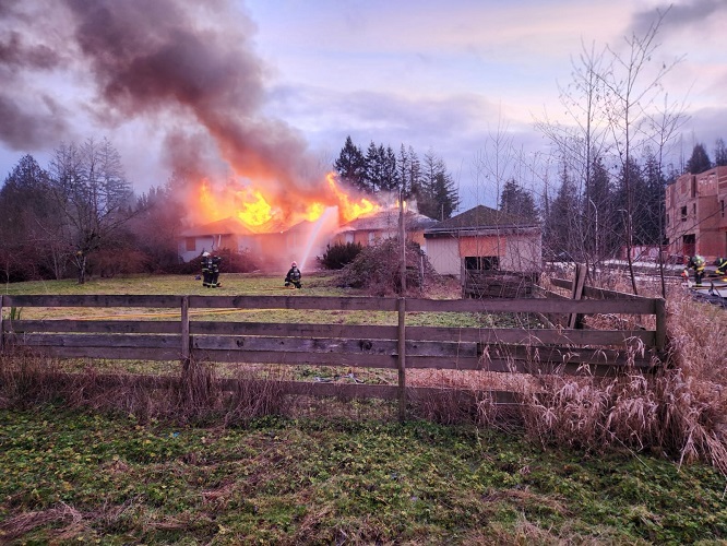 Picture of firefighters fighting fire from the house