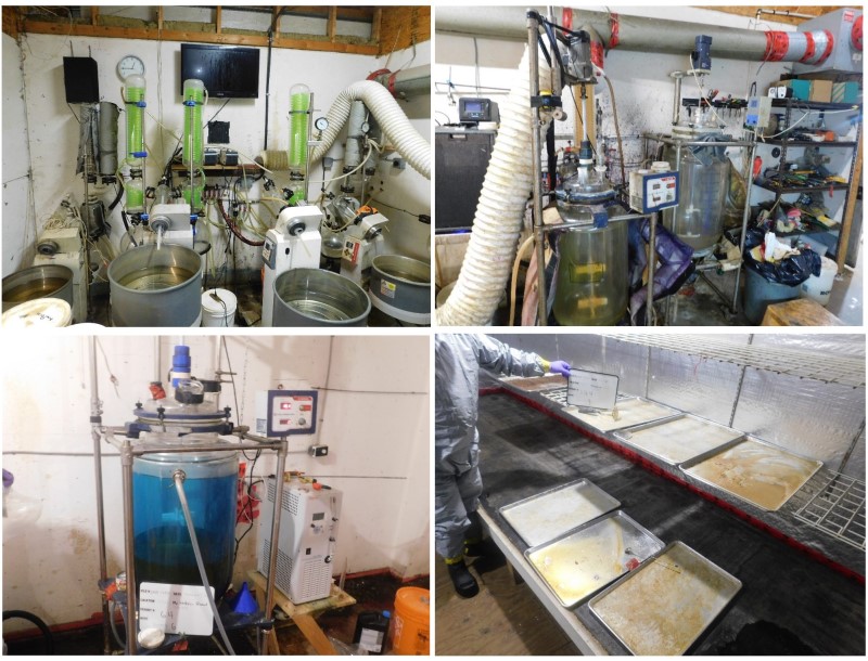 Chemistry equipment inside fentanyl production lab