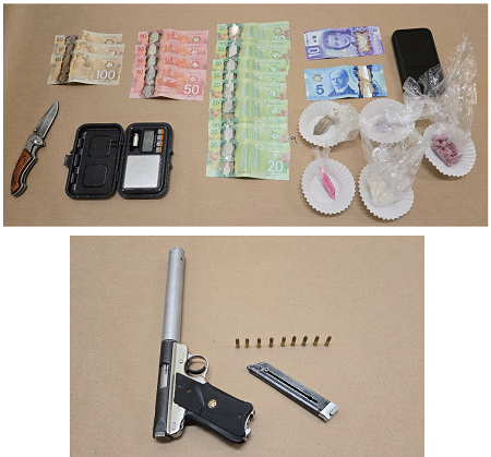 Photo of seized gun, drugs and cash