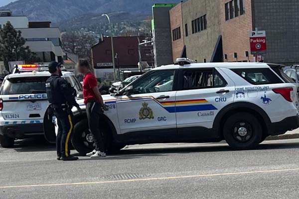 Photo of an individual being arrested in front of police vehicle