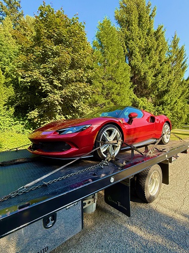 Ferrari on a tow truck