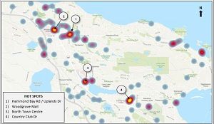 Tableau I &ndash; Quatre secteurs de Nanaimo, au centre et au sud de la ville, o&ugrave; se concentrent les vols dans des v&eacute;hicules 