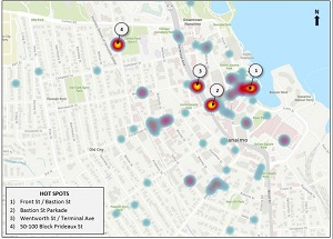 Tableau 2 &ndash; Concentration des vols dans des v&eacute;hicules dans le nord de Nanaimo 