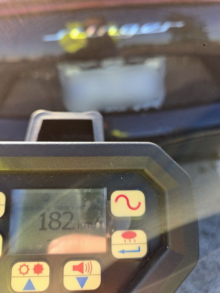 Speed gun showing 182 KM/hr