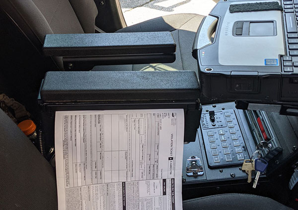 Photo of eTicketing machine in RCMP patrol car