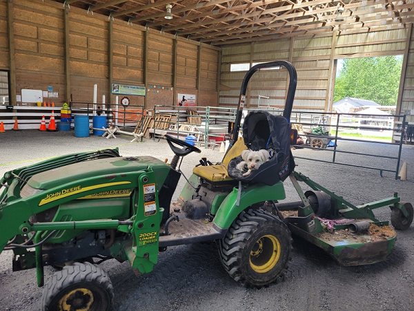 green and yellow John Deere 200 CX front loader tractor
