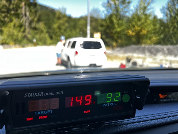 A photo of the radar showing 149 km/hr