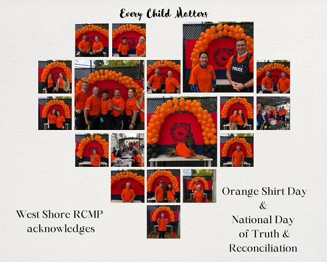 Members of West Shore RCMP wearing orange shirts 