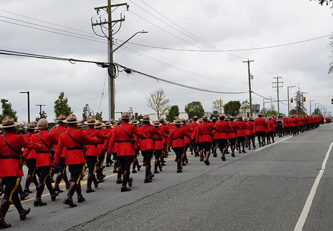 Back of members marching in line