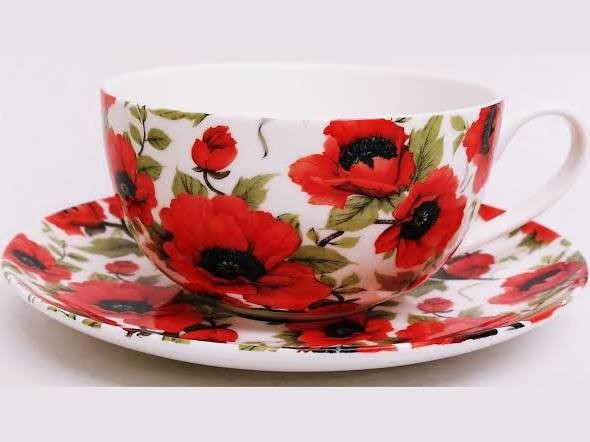 tea cup with red poppies