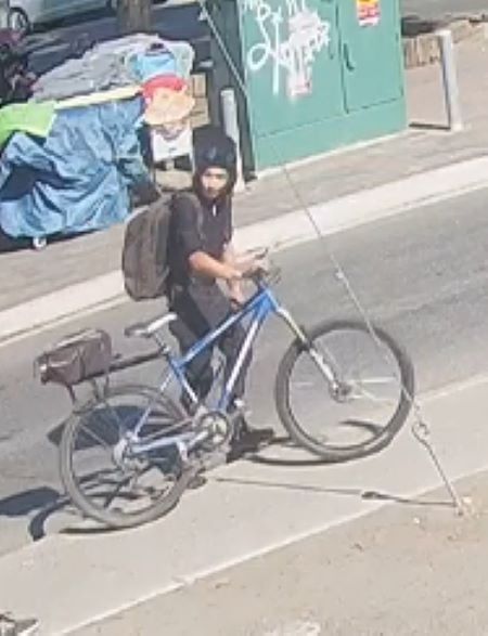 &bull;&#9;Third male: associated to a blue and silver bicycle, carrying a black backpack, wearing a black hoody, black pants and shoes. 