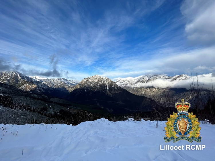 View of Cayoosh Point mountain peak with a fresh blanket of snow. 